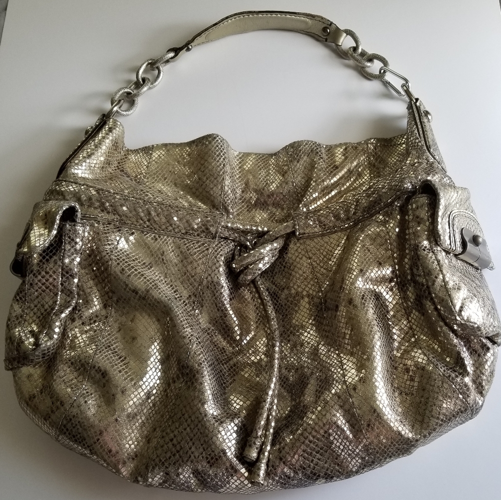 Coach Kristin Metallic Python Print Drawstring Le… - image 8